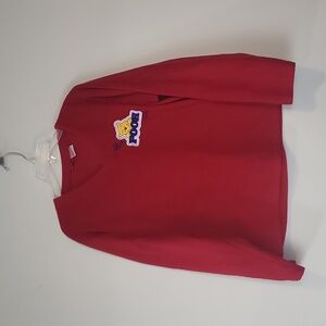 Vtg DISNEY Red Winnie the Pooh Embroidered Fleece V-neck Sweatshirt